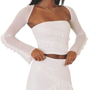 Princess Polly Sheer White Bolero Long Sleeve Ruffle Top M 8